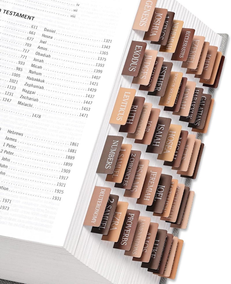 Taja Bible Tabs for Women & Men, Laminated Bible Tabs for Study Bible, Large Print Neutral Bible Tabs for Easy Navigation, Bible Index Tabs, 66 Tabs Old & New Testament, Extra 9 Blank Tabs - Bed of Oak - Image 1